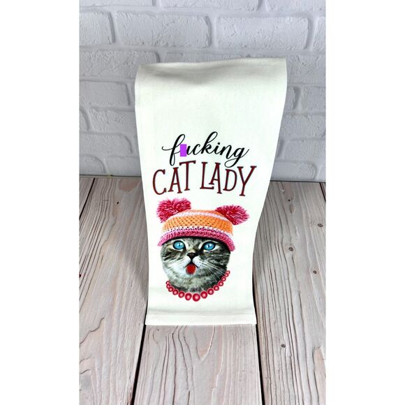 unknown Other - New Spicy 100% Cotton Flatweave Dish Towel Dog "F*cking Cat Lady""
